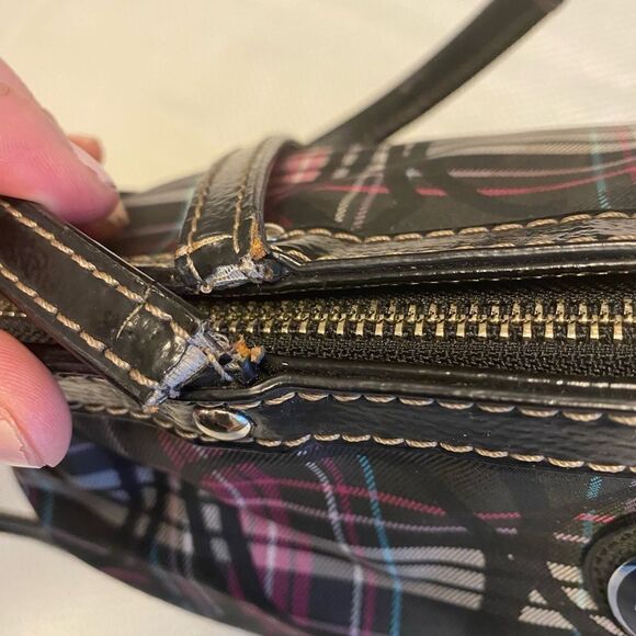 Coach Tartan plaid  tote bag logo glitter leather and canvas designer - Picture 13 of 16